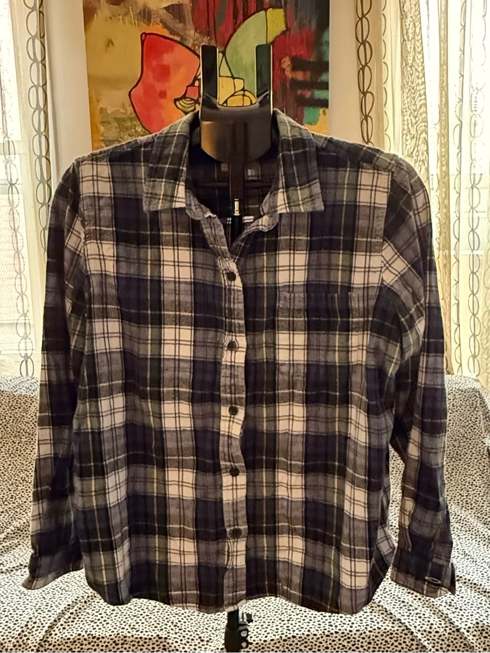 L.L. Bean Blue Plaid Button-Down Flannel Shirt